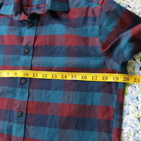 Untuckit Alezio Flannel Mens Slim Small Blue Red Plaid Long Sleeve Button Up - Picture 7 of 9